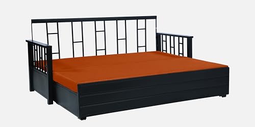 Image of 3 Seater Metal Sofa Cum Bed with Hydraulic Storage | Queen Size Sofa Cum Bed | 3 Seater Sofa Set, Metal Sofa Set for Living Room (Matte Black Finish with Red Ball Design)