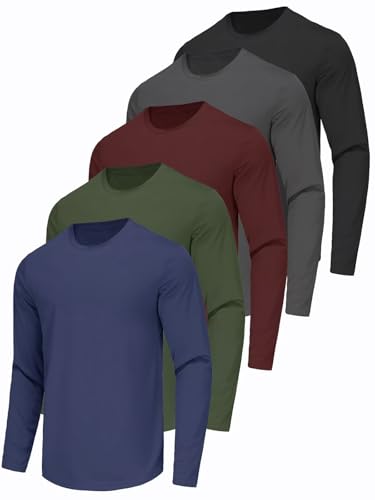 5 Pack Mens Long Sleeve Quick Dry Active Athletic T Shirt Running Gym Workout Tee Tops