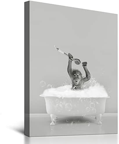 Bathroom Wall Art Decor Black and White Funny Anim…