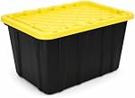 BLACK & YELLOW 27-Gallon Storage Bin with Snap-on Lid, Heavy Duty Plastic Storage Bins with Lid, Stackable, 1 Pack