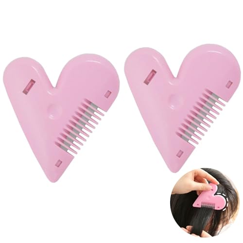 2Pcs Heart Double-Sided Hair Comb Heart-Shaped Bangs Trimmer Manual Hair Cutting Knife Hair Split End Trimmer Girls Hair Cut Accessories Grooming Thinning Hair Cutter Tool for Kids Women