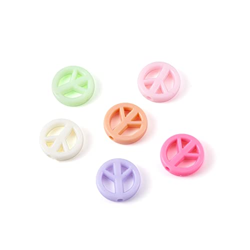 PandaHall 100pcs Opaque Acrylic Beads 16x3mm Flat Round with Peace Sign Acrylic Loose Beads for DIY Craft Jewelry Making Random Mixed Color - Image 2
