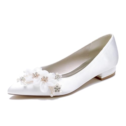 Escarpin plat femme satin bout fermé chaussures de mariée de mariage chic