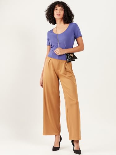 Image of Athena Lifestyle Women and Girls Blue Polyester Round Neck Short Sleeves Solid Blouson Casual Tops