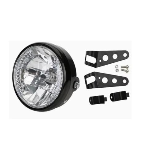 Phare de moto rond 7 pouces en finition noire robuste avec optique halogène H4 et faisceau 9 fils
