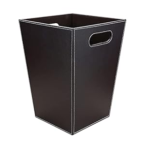 KINGFOM™ Klassieke lederen prullenbak voor kantoor, badkamer, keuken, slaapkamer (ruimte-bruin)