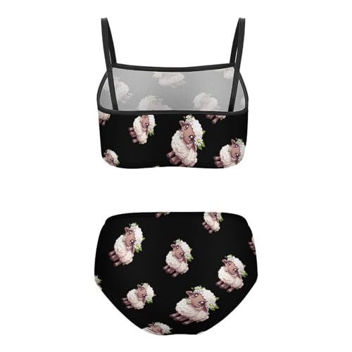 Cute Sheep with Flower Girls Swimsuits Two Piece Bikini Sets Beach Sport Swimwear Bathing Suit2