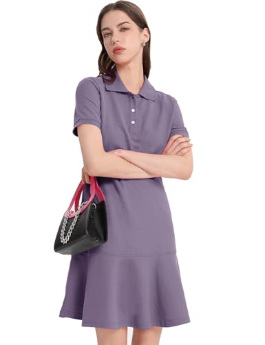 Image of Flygo Womens Polo Dress Summer Short Sleeve Ruffle T Shirt Dress