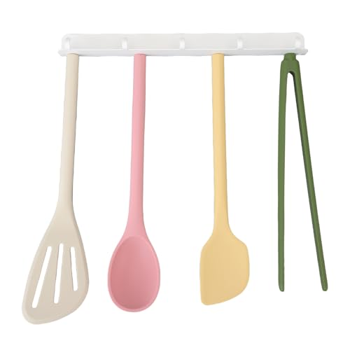 Sorandy Kitchen Utensil Set, Heat Resisting Silicone Cooking Utensils Integrated Spatulas Spoon, Food Tongs and Hook Storage Rack for Frying Stirring Serving Draining
