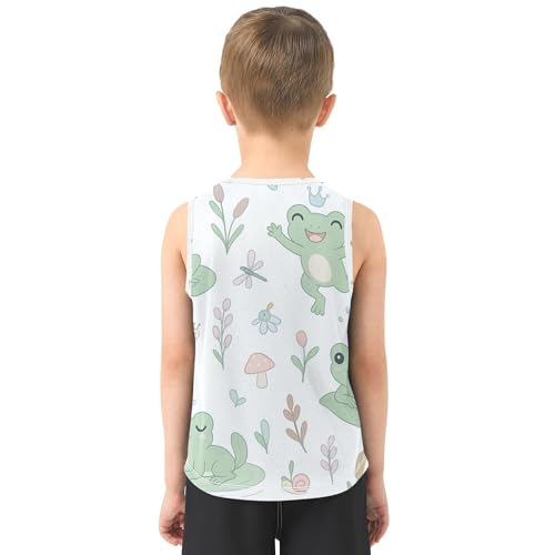 Frog Cartoon Boys Athletic Tank Top Sleeveless Summer Vest Tee Sport Dance Workout Tops for Golf Swim Bike Jog 3T3