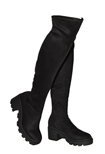 Wild Diva Vivica-10 Women Round Toe Low Heel Knee High Boots Chunky Platform Heel Classics Zipper Bootes