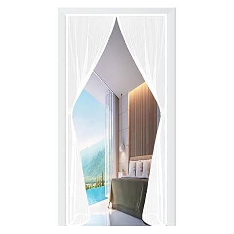 Magnetic Screen Door,Mesh Curtain with Heavy Duty Mesh and Sticky Magic Strap Fits Door Up to for Balcony Sliding Living Room Children's Room - 160x200cm, White Cover