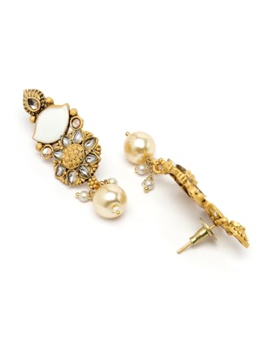 Image of Adiva Stylish Traditional Gold-Plated Kundan Stone Pearls & Beads Meenakari Handcrafted Necklace with Earrings Jewellery Set for Women & Girls