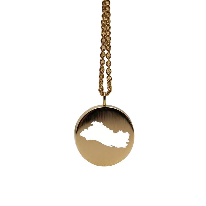 Pendentif carte du Salvador argent doré, breloque Terre et médaillon gravé aventure