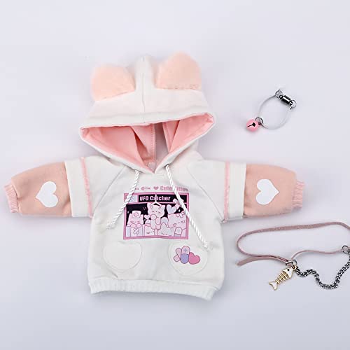 Vêtements de poupée BJD veste capuche oreilles de chat bicolore Blanc-Rose 1/4