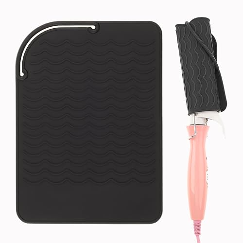 Silicone Heat Resistant Mat for Curling Irons Hair Straighteners Heat Proof Protection Mat for Travel Home Salon Flat Iron Hair Styling Tools(8.58X 6.2 Black)
