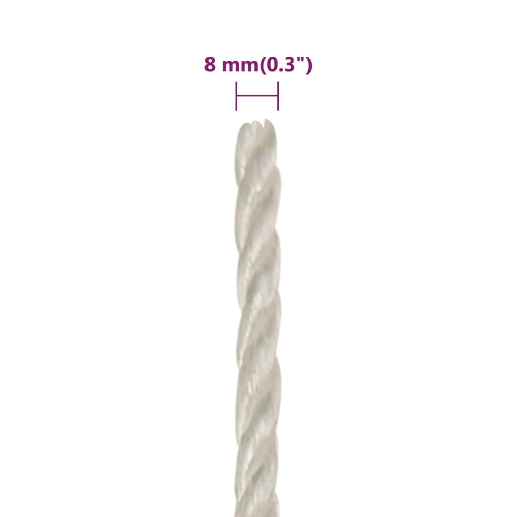 Corda da lavoro intrecciata bianca in polipropilene, spessa 8 mm e lunga 50 m, resistente ai raggi UV e alle intemperie, per legare nodi, per giardino, costruzione, officina