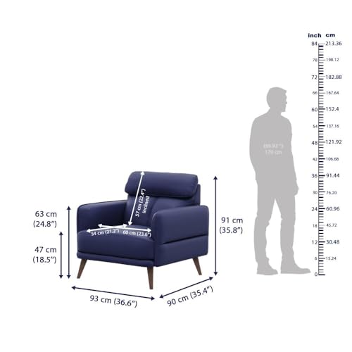 Image of Wakefit Sofa Set | 5 Year Warranty | Sofa 1 Seater, 1 Seater Sofa for Living Room, Wooden Sofa Set, Single Seater - Azores(Robin : Blue)