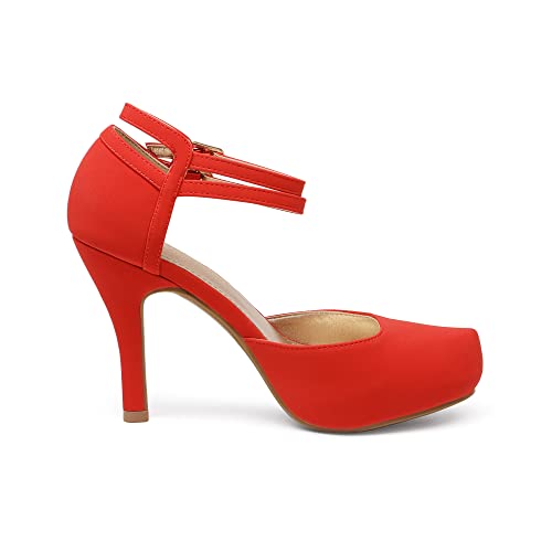 DREAM PAIRS Office-02 Women's Classy Mary Jane Double Ankle Strap Almond Toe High Heel Pumps4