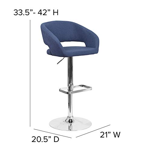 Flash Furniture Erik Comfortable & Stylish Contemporary Barstool With Rounded Mid-Back And Foot Rest, Adjustable Height - Blue Fabric With Chrome Base #TOP2