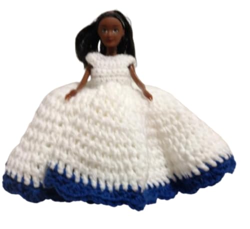Toilet Paper Cover Doll White Blue Crochet