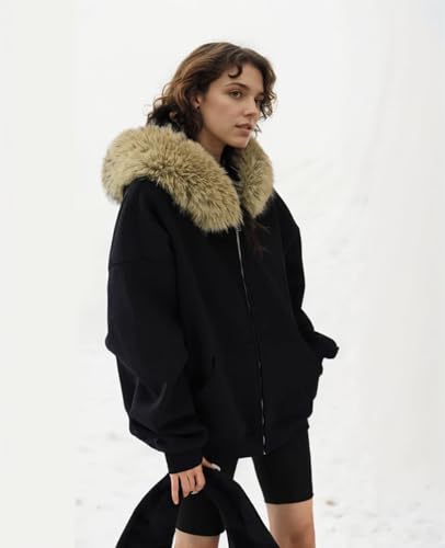 Unisex Zip Up Hoodie Men Fur Hood Jacket Grunge 2000s Lightweight Vintage Cropped Sweatshirt Y2k Streetwear3