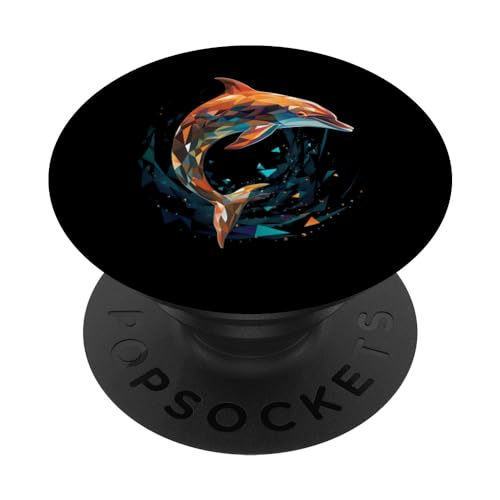 Dolphin Geometric Animal Fan Design PopSockets Swappable PopGrip, Black