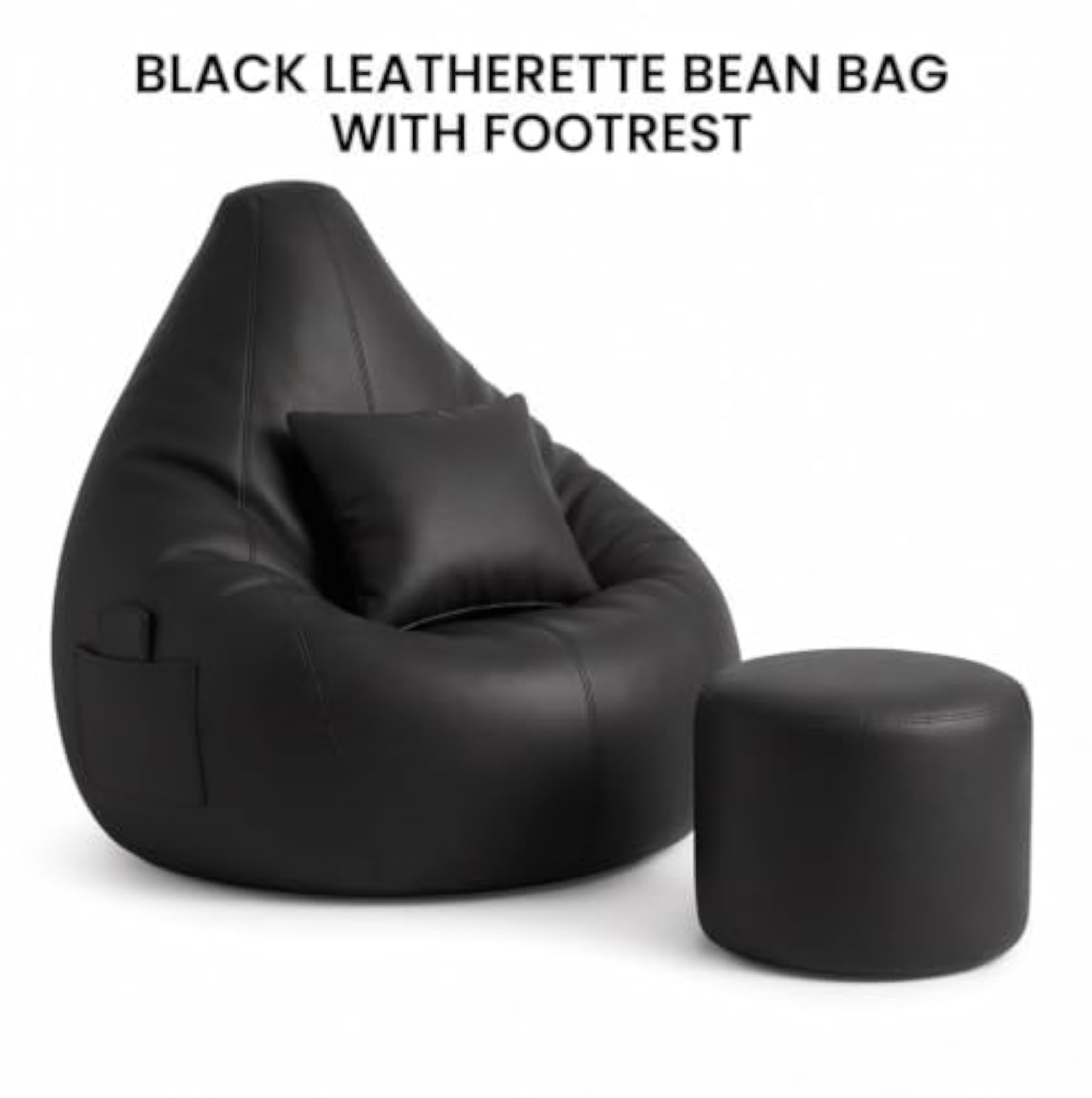 Leatherette Bean Bag Chair Without Beans, Cover with Pillow & Footrest