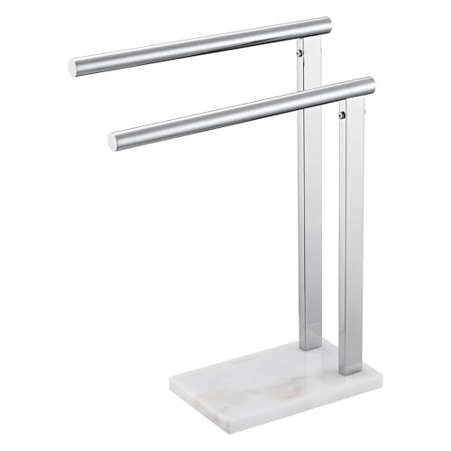 Image of KOKOSIRI Hand Towel Bars Standing Towel Rack 2-Tier with Marble Base for Bathroom Vanity Countertop, Polished Stainless Steel 15.7'' Height THS0007-CH