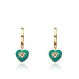 Little Miss Twin Stars "I LOVE My Jewels" Hoop Earrings with Turquoise Enamel Heart Dangle