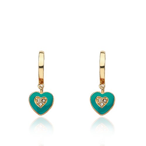 Little Miss Twin Stars "I Love My Jewels" Hoop Earrings With Turquoise Enamel Heart Dangle #TOP17