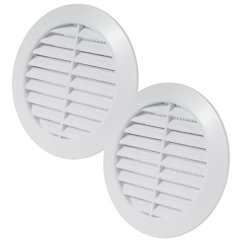 Vent Systems 2 sztuki 90 mm Biała osłona wentylacyjna – Okrągłe otwory wentylacyjne – Osłona na grilla – Zintegrowana ochrona przed owadami – Otwory wentylacyjne HVAC do łazienki, domu i biura, kuchni