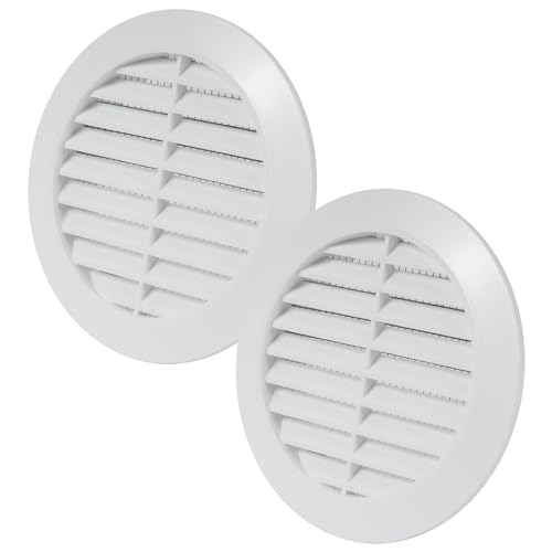 Vent Systems 2 cubiertas de ventilación de 90 mm blancas – rejillas de ventilación redondas – Cubierta para barbacoa – Protección contra insectos integrada – Orificios de ventilación HVAC para baño,