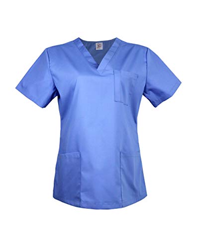 JONATHAN UNIFORM Women Beauty Tunic Scrub Top with 3 Pockets, Short Sleeve Workwear for Elderly Care, Dental, Salon, Carer, Vet (Ceil Blue, XL)
