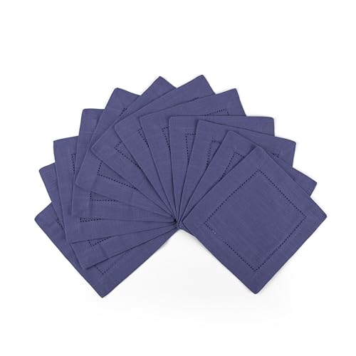 Image of Fingercraft Cotton Cocktail Napkins 6x6 Inches - Set of 12 Reusable Cloth Beverage Coasters with Elegant Ladder Hemstitch - Perfect for Parties, Bars & Home Use (Navy Slub)