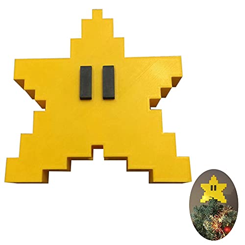 YNC Star Tree Topper for Christmas,Retro Super Mario Star Unique Design 3D Pixel Style ,Rustic high-end Outdoor Decoration,Funny Christmas Tree Toppers-Yellow