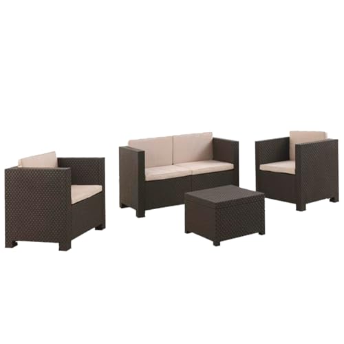 SP Berner - Set de Muebles de Jardín y Terraza Diva Wengue- Sofá 2 Plazas, 2 Sillones y Mesa de Centro con Almacenaje - Fabricado en España con Plástico Reciclado