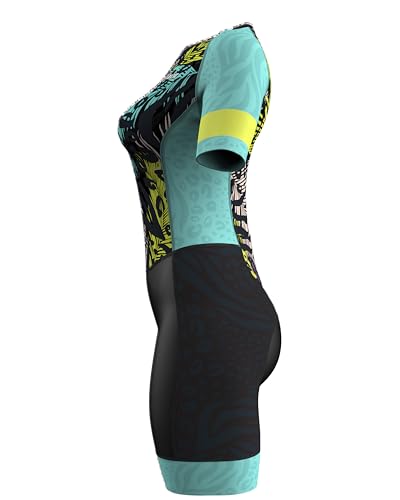 WIXEN PRO Fato de corrida feminino triatlo manga trisuit aerodinâmico bike run maiô bolso traseiro,