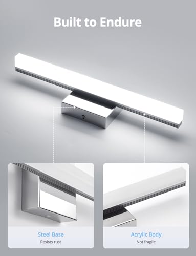 Image of Combuh Modern Bathroom Light Fixtures Over Mirror, Vanity wall lamp Chrome | Small 16 Inch, Gentle Shadow Free, Linear Sconce Bar, for Makeup, Minimalist, IP44 Rustproof, 4000K Natural White, 2 Pack