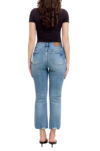 Judy Blue Mid Rise Vintage Wash Destroy Hem Kick Flare, Inseam 26"4