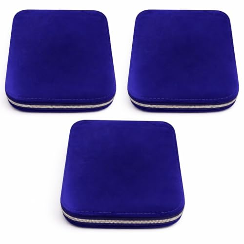 Beauty Tool Velvet Necklace Pouch Jewellery Organizer Storage Box for Women and Girls Blue 6x7 Inch Pack of 3
