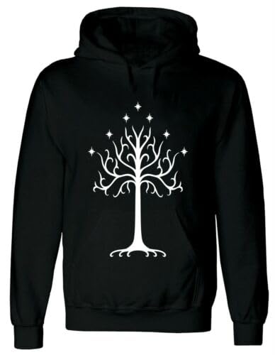Darkwear Tree of Gondor - Sudadera con capucha negra de El Señor de los Anillos Hobbit Saruman Gandalf Frodo LOTR, Sudadera con capucha negra, M