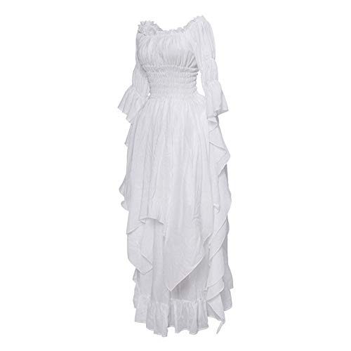 Kayferli Sommerkleid Damen Einfarbiges Prinzessinnenkleid mit Trompetenärmeln im Retro-Stil für Damen Strandkleid Damen