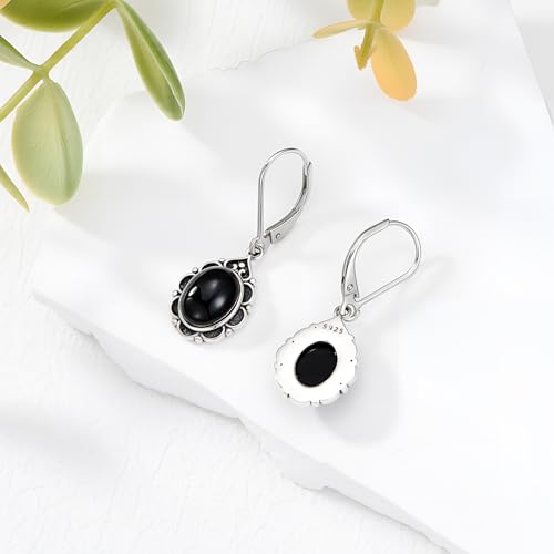 Black Onyx Earrings 925 Sterling Silver Vintage Leverback Dangle Drop Earrings for Women3