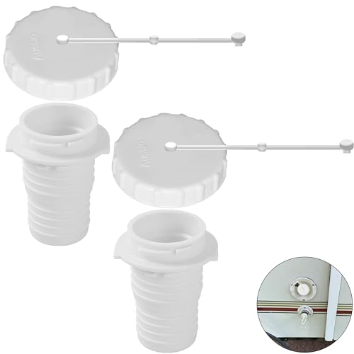 Aussio (2-Pack, White) RV Fresh Waters Fills Cap, RV Fresh Water Tank Cap and Strap, Camper Motorhome Water Filler Caps