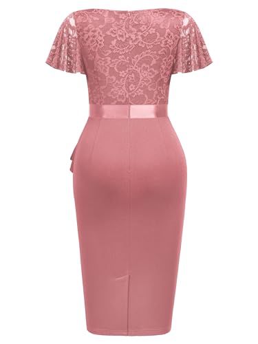 Miusol Women's Floral Lace V Neck Elegant Ruffle Cocktail Dress4