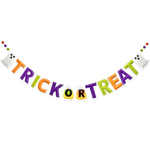 Halloween Decorations Pre-Strung Felt Trick or Treat Sign Ghost C...