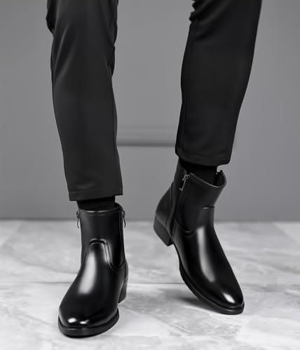 DADAWEN Men's Chelsea Boots Leather Casual Chukka Ankle Boots Side Zipper Pull On Dress Boots for Men2