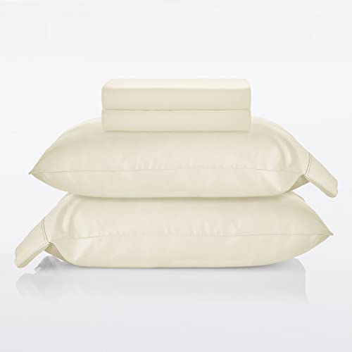 Nate Home By Nate Berkus 300Tc Cotton Bedding 4-Piece Deep Pocket Sheet Set | Soft, Smooth Sateen Weave From Mdesign - Queen Size - Flat Sheet/Fitted Sheet/2 Pillowcases, Antique White (Beige) #TOP6