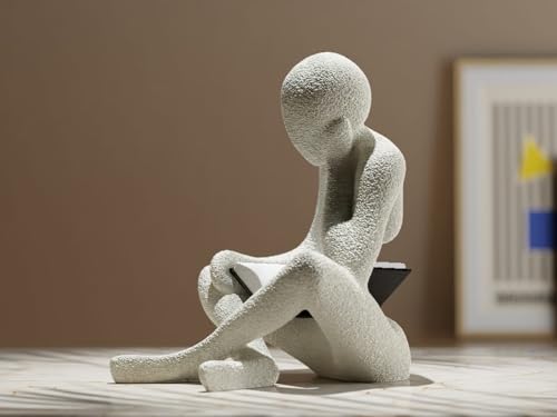 Image of Abstract Reading Human Figurine, White PLA, Modern Minimalist Sculpture for Bookshelf, Office Desk and Study Room Decor